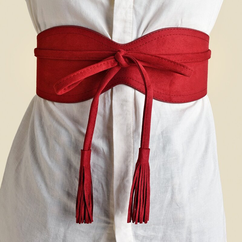 

Tassel Decor Corset Belt, Red