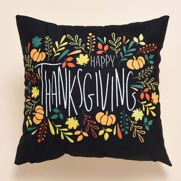 

Thanksgiving Pattern Cushion Cover Without Filler, Black
