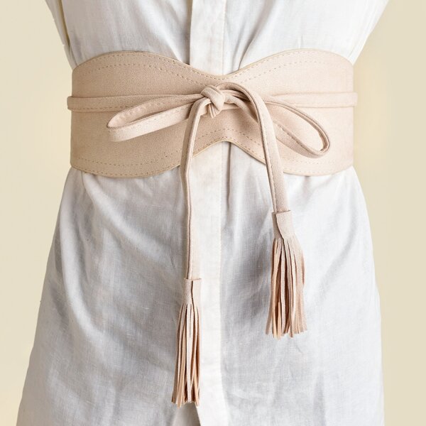 

Tassel Decor Corset Belt, Beige
