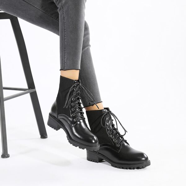 

Ribbed Combat Boots, Black