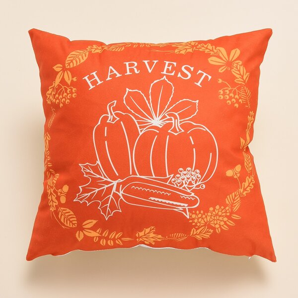 

Thanksgiving Pumpkin Print Cushion Cover Without Filler, Orange