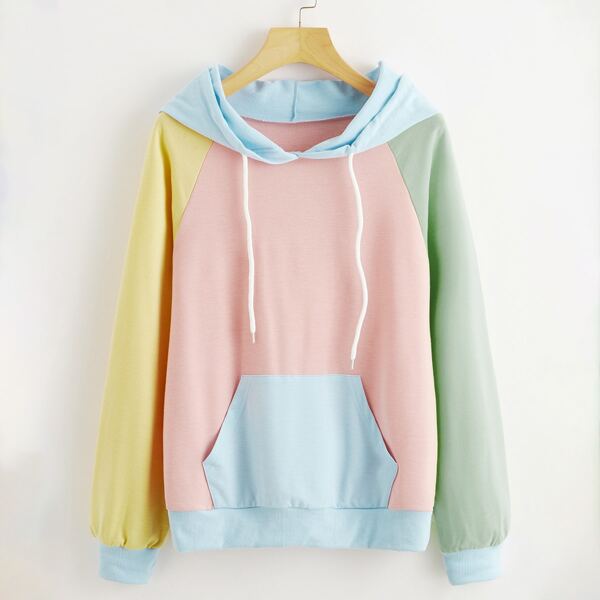 

Plus Colorblock Raglan Sleeve Drawstring Hoodie, Multicolor