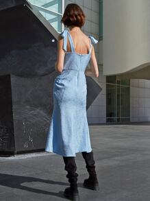 MOTF PREMIUM FITTED TIE SHOULDER JACQUARD DRESS - Baby Blue - View 2