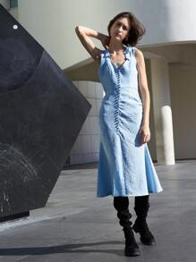 MOTF PREMIUM FITTED TIE SHOULDER JACQUARD DRESS - Baby Blue - View 6