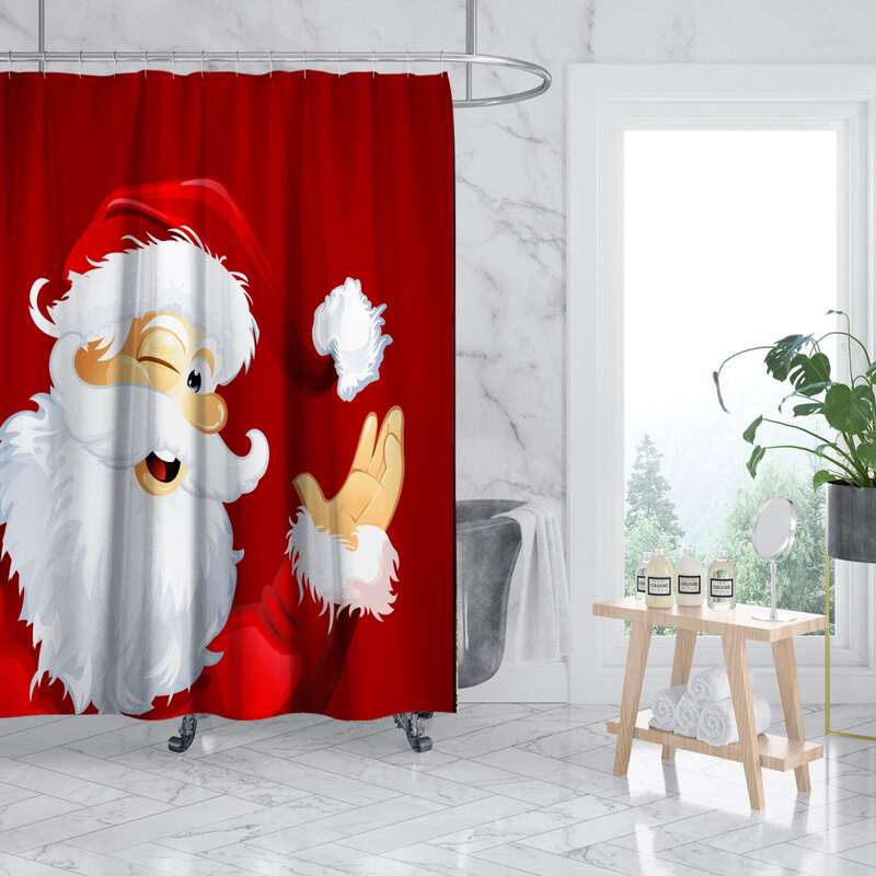 

Santa Claus Print Shower Curtain With 12hooks, Red
