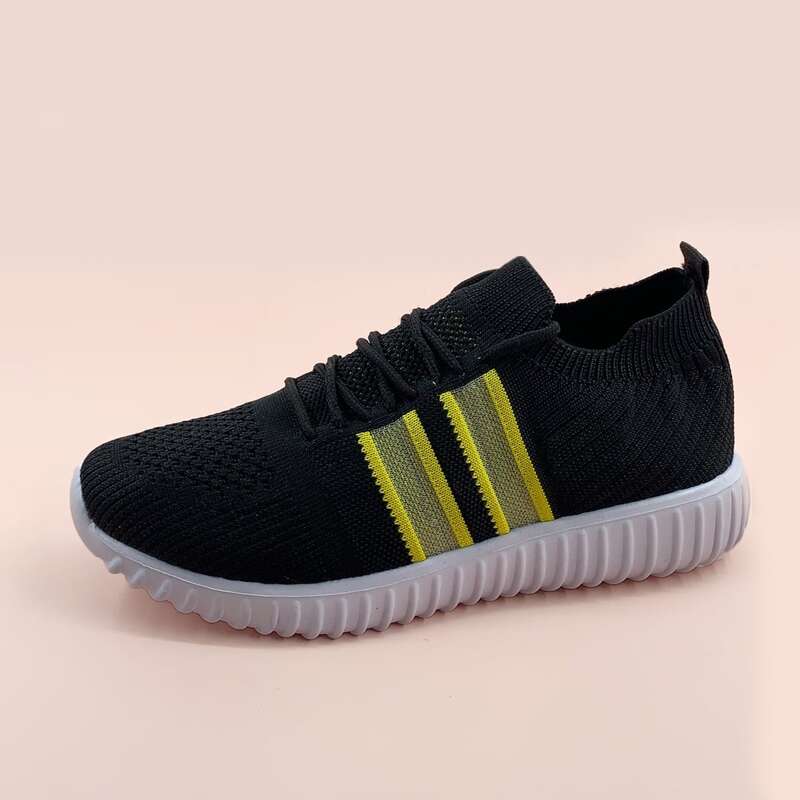 

Lace Up Decor Knit Sneakers, Black