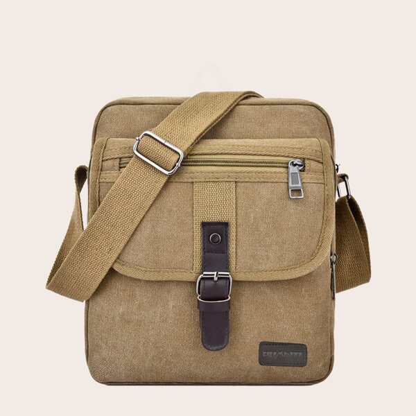 

Men Buckle Decor Crossbody Bag, Khaki