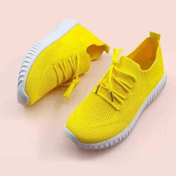 

Lace Up Decor Breathable Sneakers, Yellow