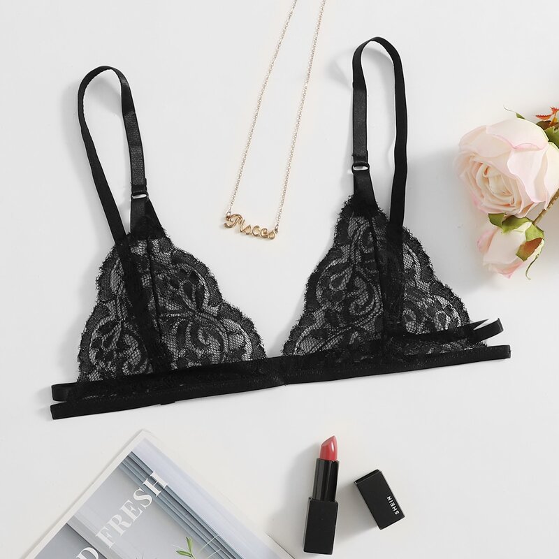 

Floral Lace Triangle Bralette, Black
