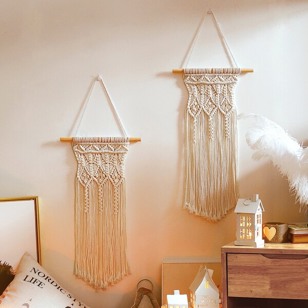 

1pc Macrame Woven Wall Hanging, Beige