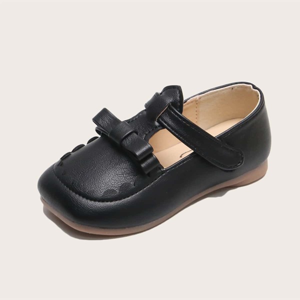 

Toddler Girls Bow Decor Velcro Strap Flats, Black