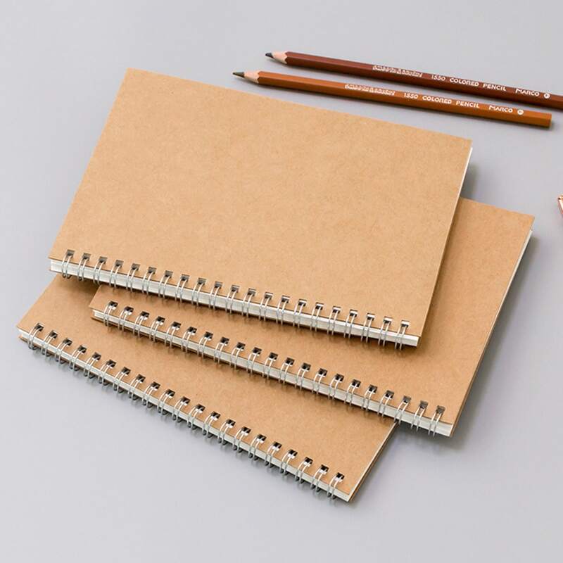 

1pc Kraft Paper Cover Spiral Notebook, Brown
