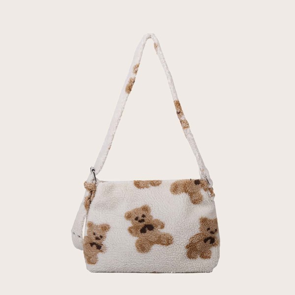 

Girls Bear Graphic Fluffy Crossbody Bag, White