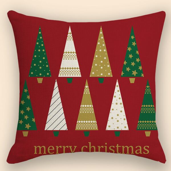 

Christmas Tree Print Cushion Cover Without Filler, Red