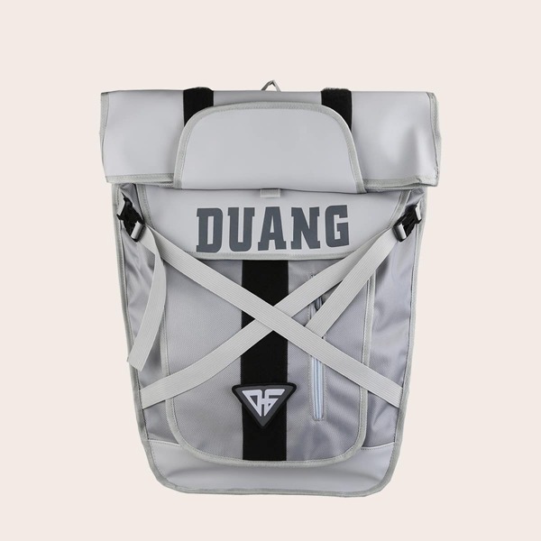 

Men Release Buckle Decor Letter Graphic Backpack, Light grey