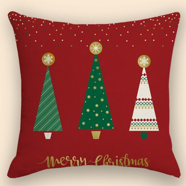

Christmas Tree Print Cushion Cover Without Filler, Red