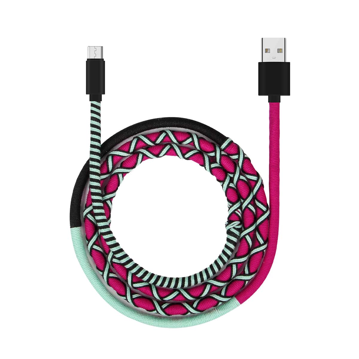 

1pc Android Thread Wrapped Charging Cable, Hot pink