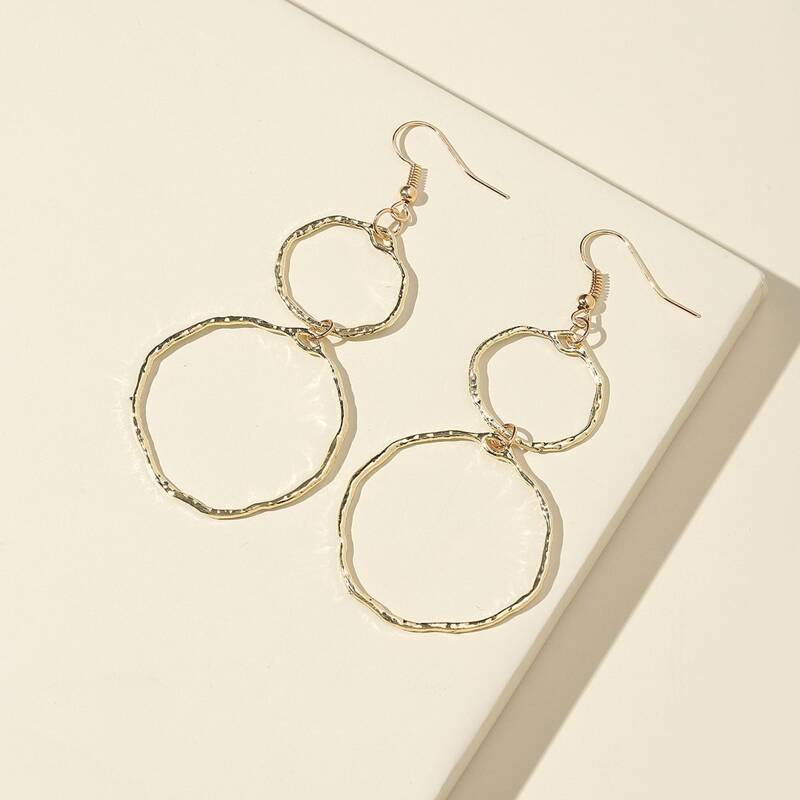 

Textured Round Drop Earrings, Gold