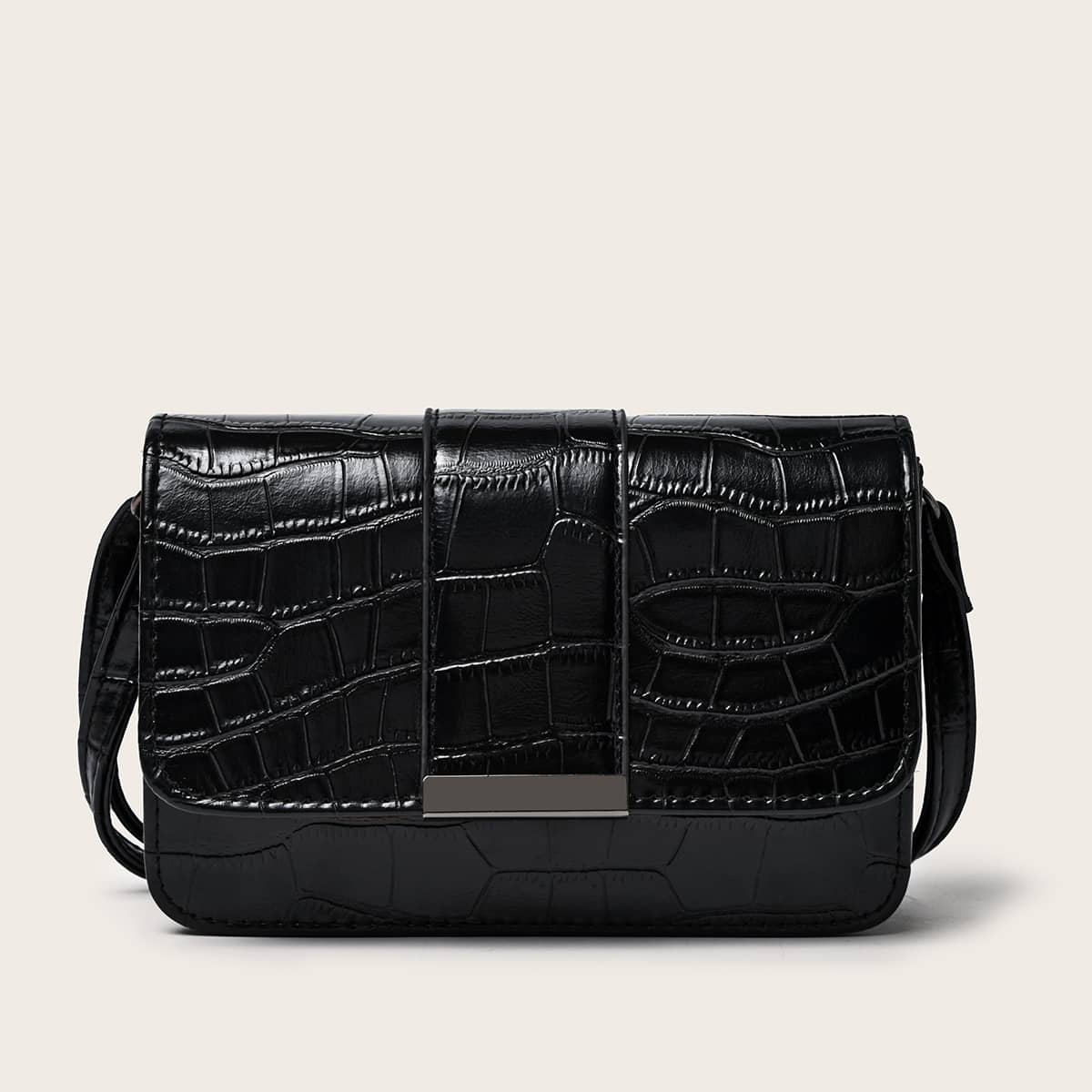 

Croc Embossed Flap Crossbody Bag, Black