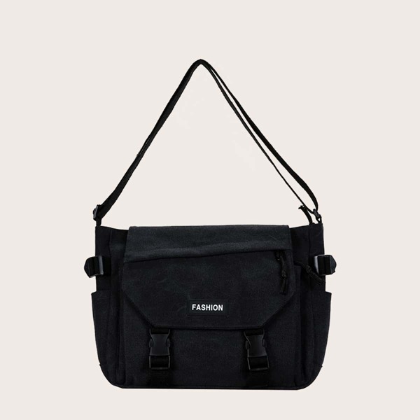 

Men Letter Patch Flap Crossbody Bag, Black