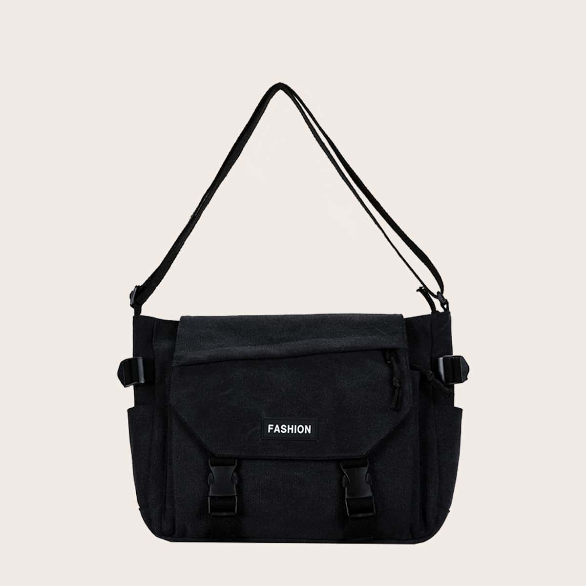 

Guys Letter Patch Flap Crossbody Bag, Black