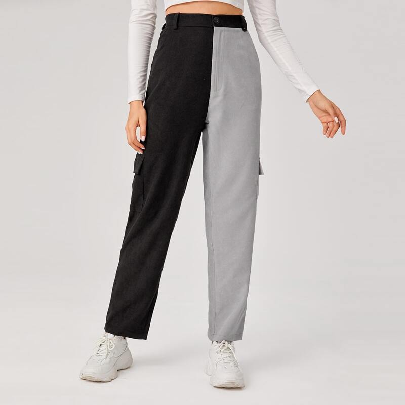 

Colorblock High Waist Cargo Pants, Multicolor