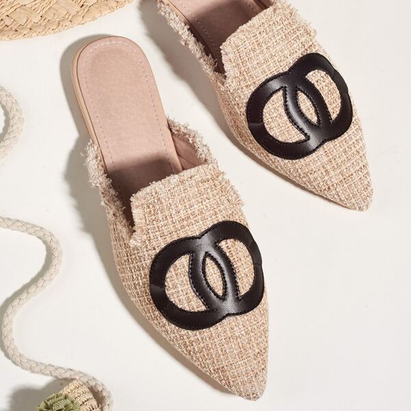 

Contrast PU Flat Mules, Apricot