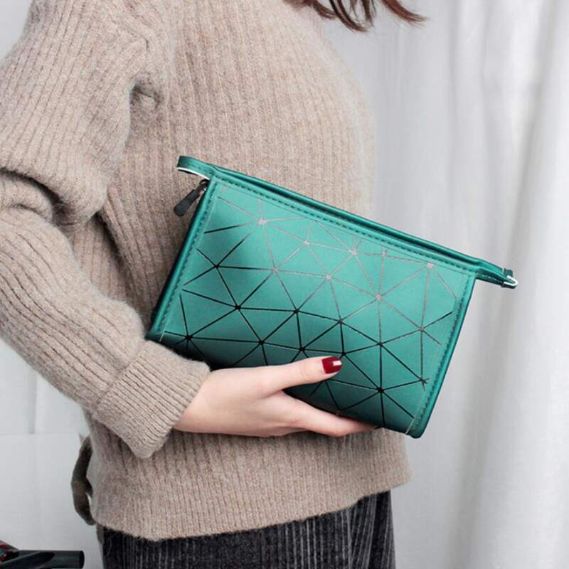 Geometric Pattern Makeup Bag, Green