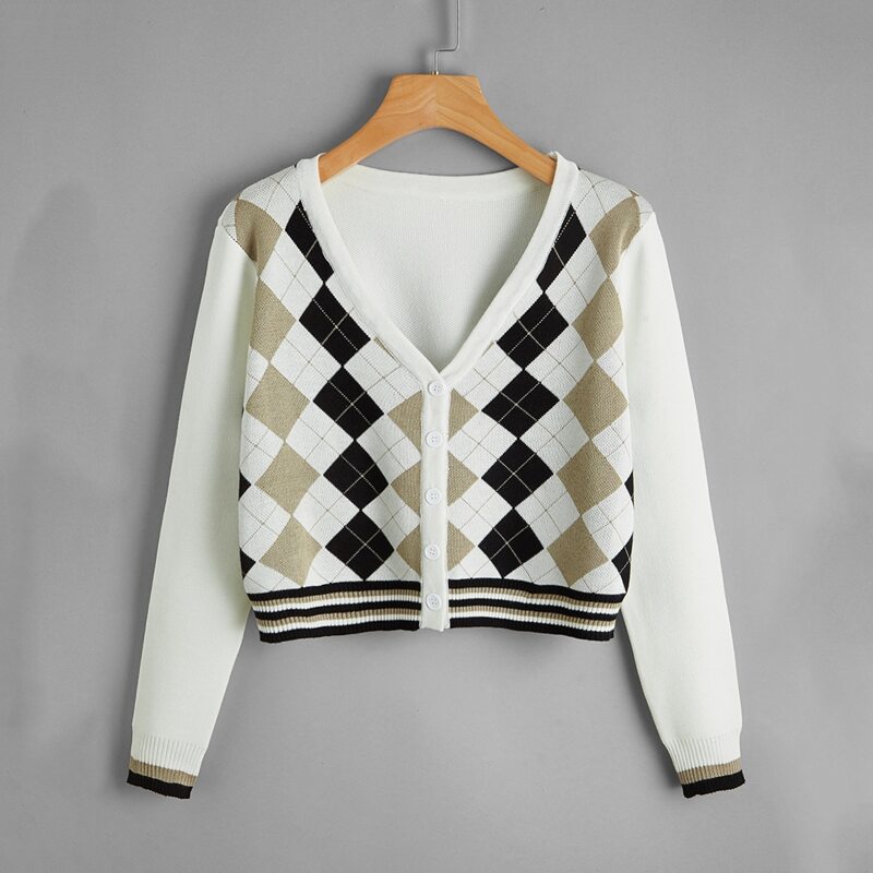 

Argyle Pattern Button Front Cardigan, Multicolor