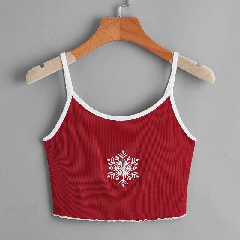 

Christmas Snowflake Embroidery Crop Cami, Burgundy