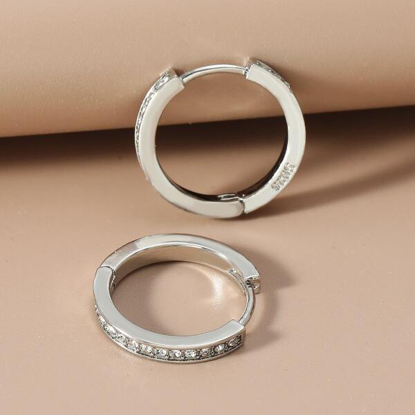 

Rhinestone Hoop Earrings, Silver