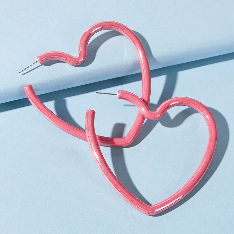 

Heart Hoop Earrings, Pink