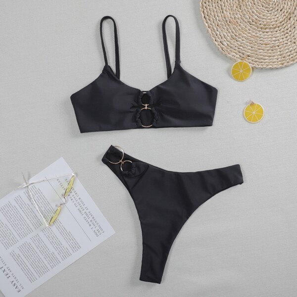 

Ring Linked High Cut Bikini Swimsuit, Black