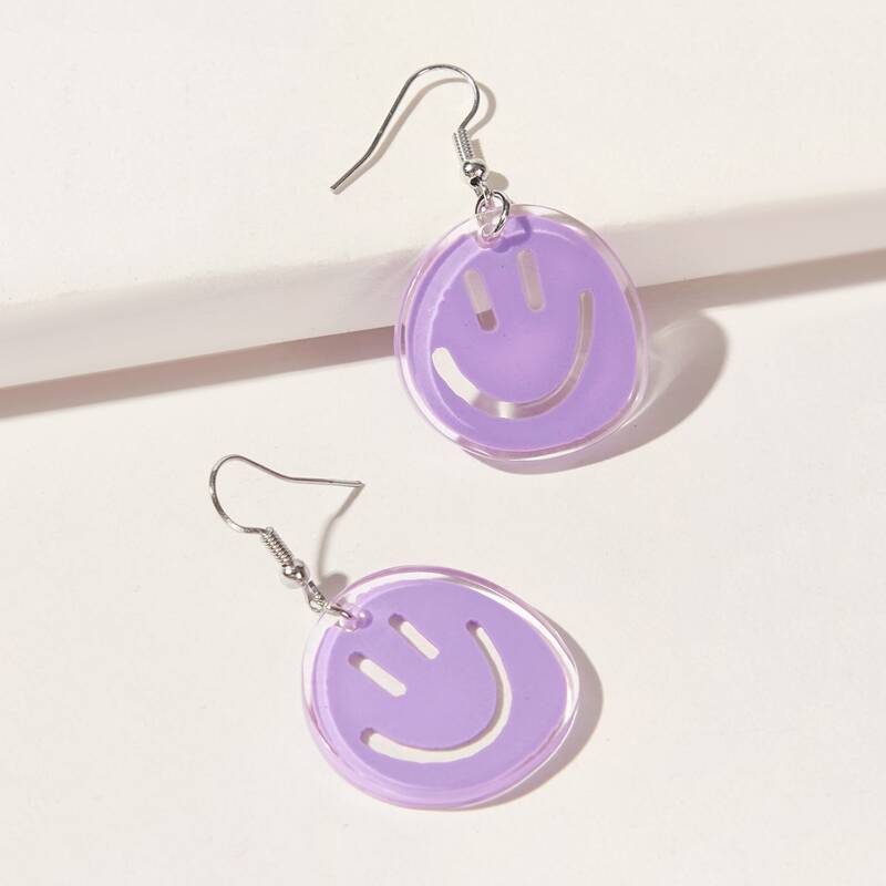 

Smile Round Drop Earrings, Lilac purple