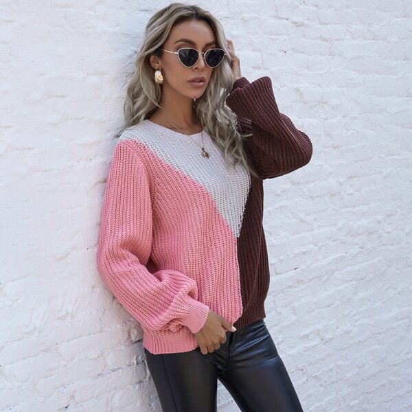 

Color Block Round Neck Sweater, Multicolor