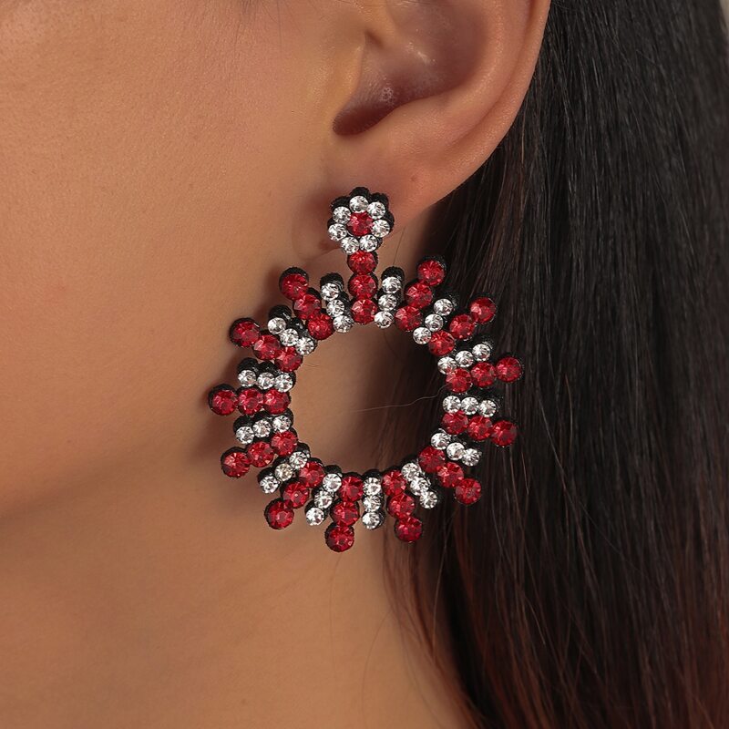 

Rhinestone Round Drop Earrings, Red