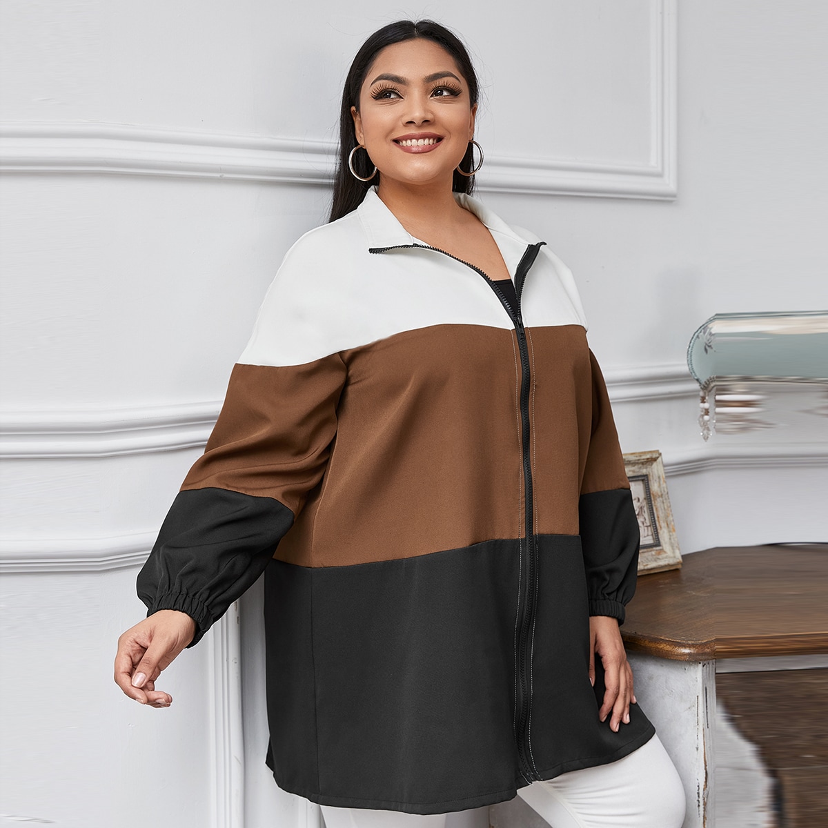 Image of Plus Cut And Sew Zip Up Windbreaker Jacket