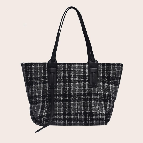 

Tweed Large Capacity Tote Bag, Black