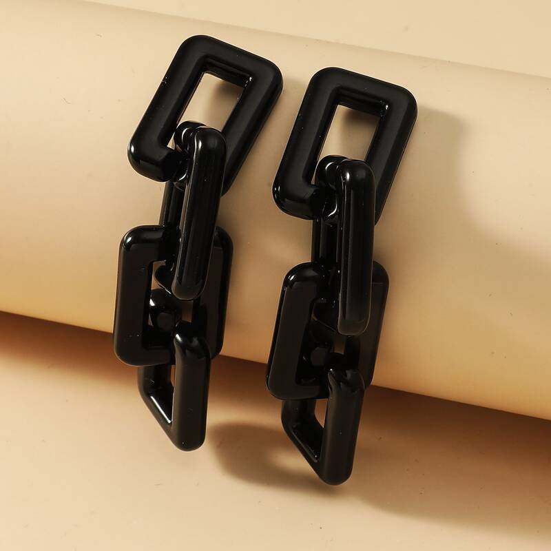 

Geo Link Drop Earrings, Black