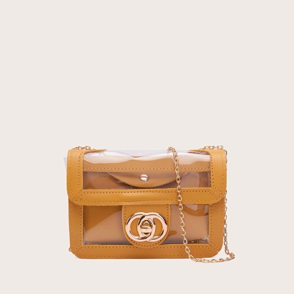 

Clear Chain Bag With Inner Pouch, Yellow