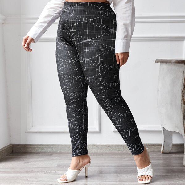 

Plus Plaid Print Leggings, Black