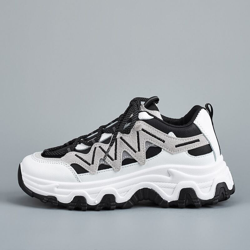 

Lace-up Front Colorblock Chunky Sneakers, Black and white