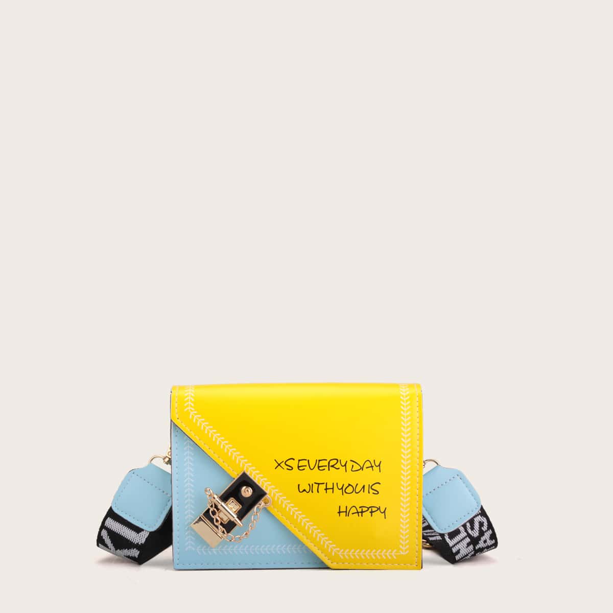 

Letter Graphic Color Block Crossbody Bag, Multicolor