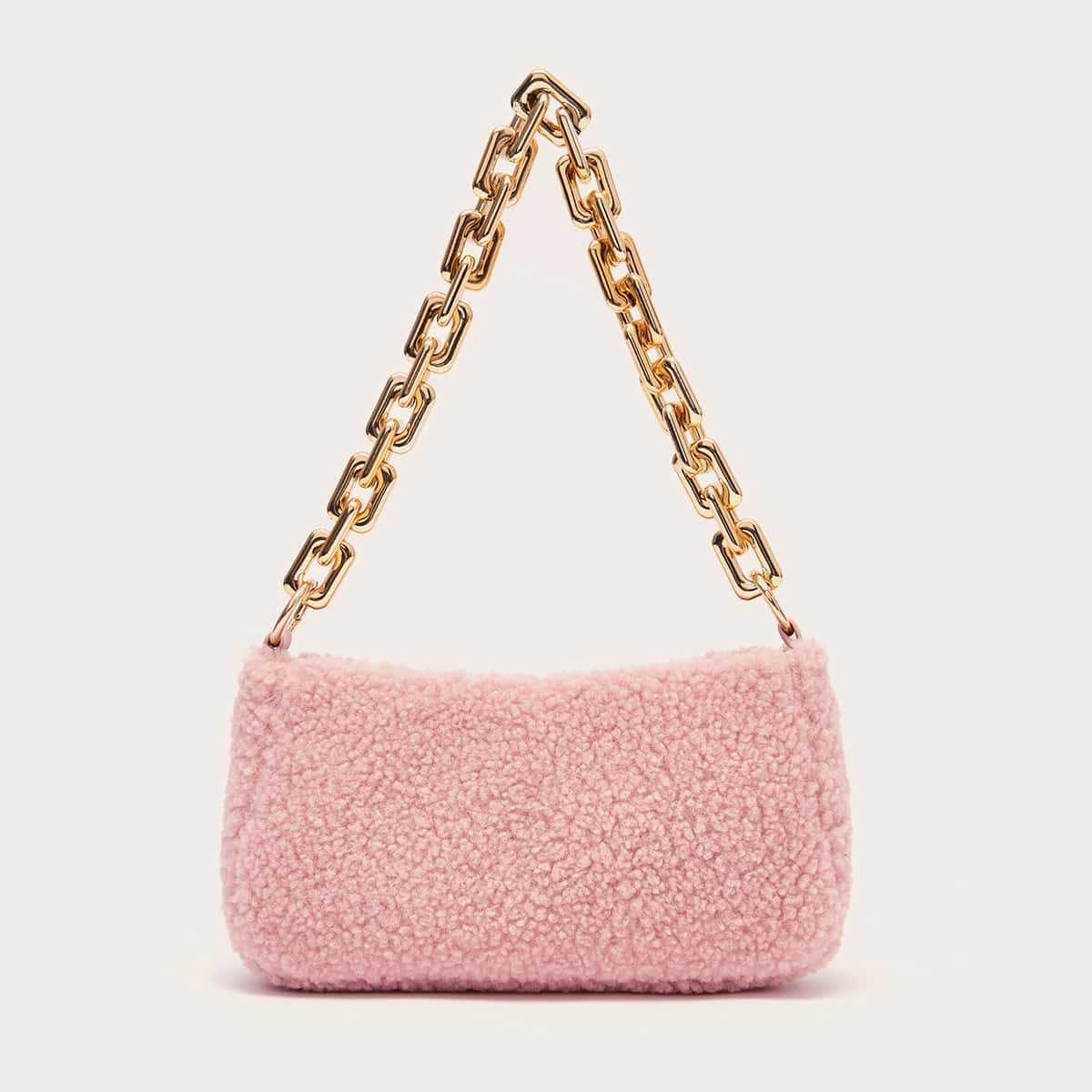 

Faux Fur Chain Baguette Bag, Pink