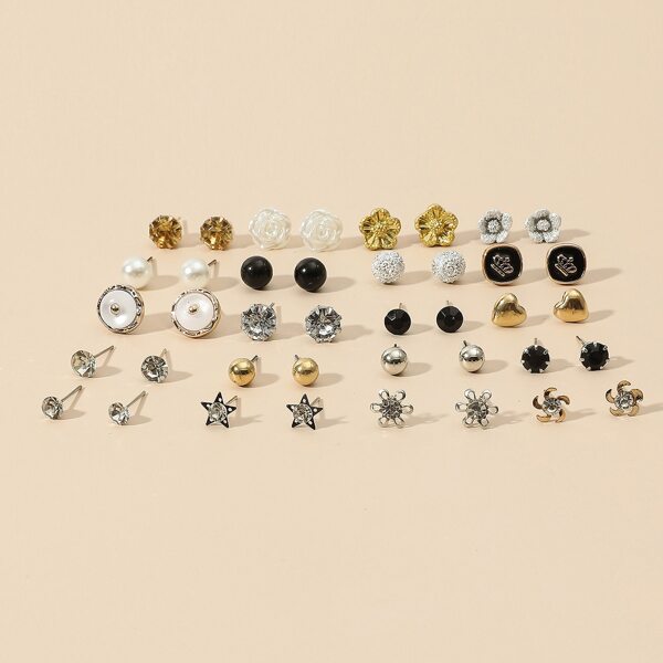 

20pairs Flower & Faux Pearl Decor Stud Earrings, Multicolor
