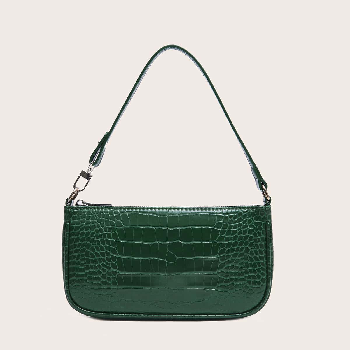 

Croc Embossed Baguette Bag, Green
