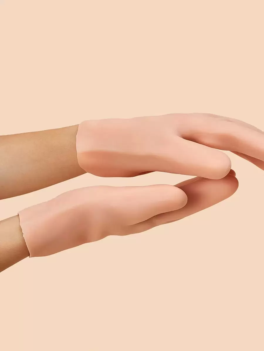 矽膠保濕緩解手套，1對高彈性吸收壓力手套，可重複使用蘆薈手套，隔夜SPA手套，女士男士防滑凝膠手套乾性皮膚乾燥腳粗糙皮膚，家庭足部護理，與您最喜歡乳液和麵霜一起使用 - 杏色 - 查看 1