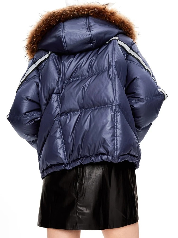 JAZZEVAR Zip Up Fuzzy Hooded Tape Down Coat