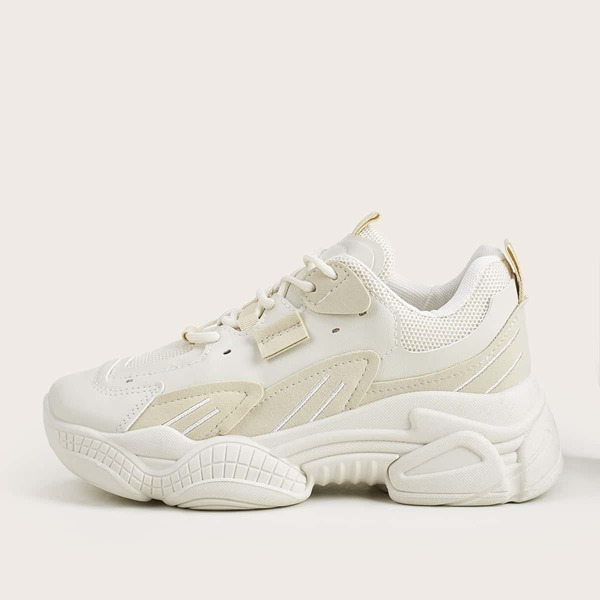 

Lace-up Front Two Tone Chunky Sneakers, Beige