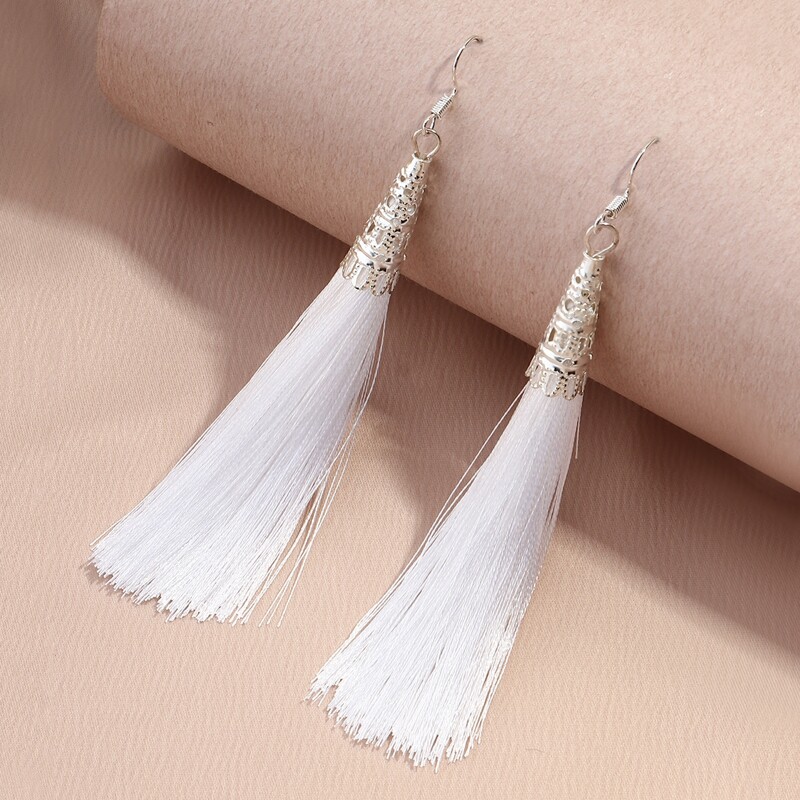 

Tassel Drop Earrings, White